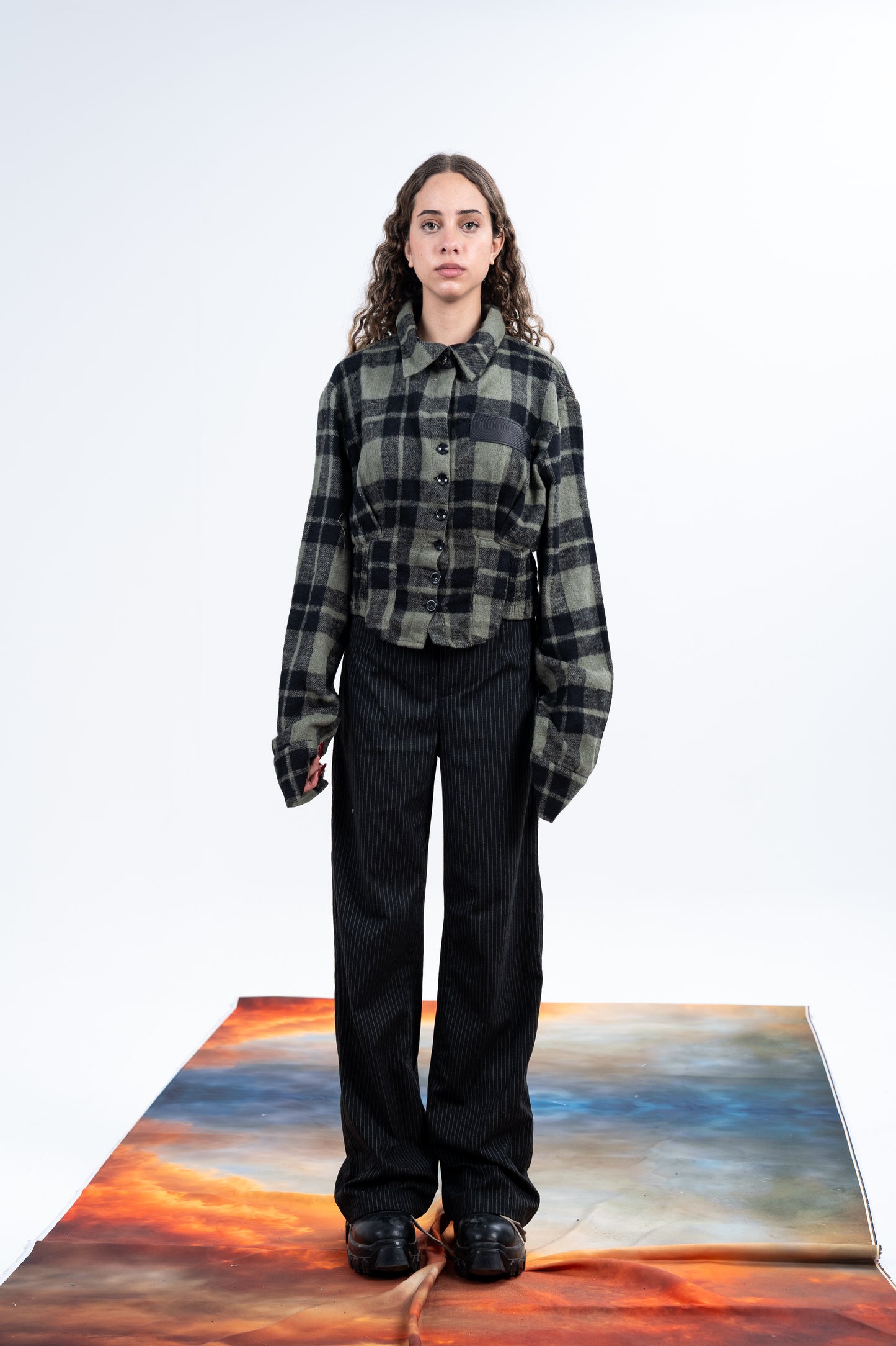 Cropped Green Plaid shirt