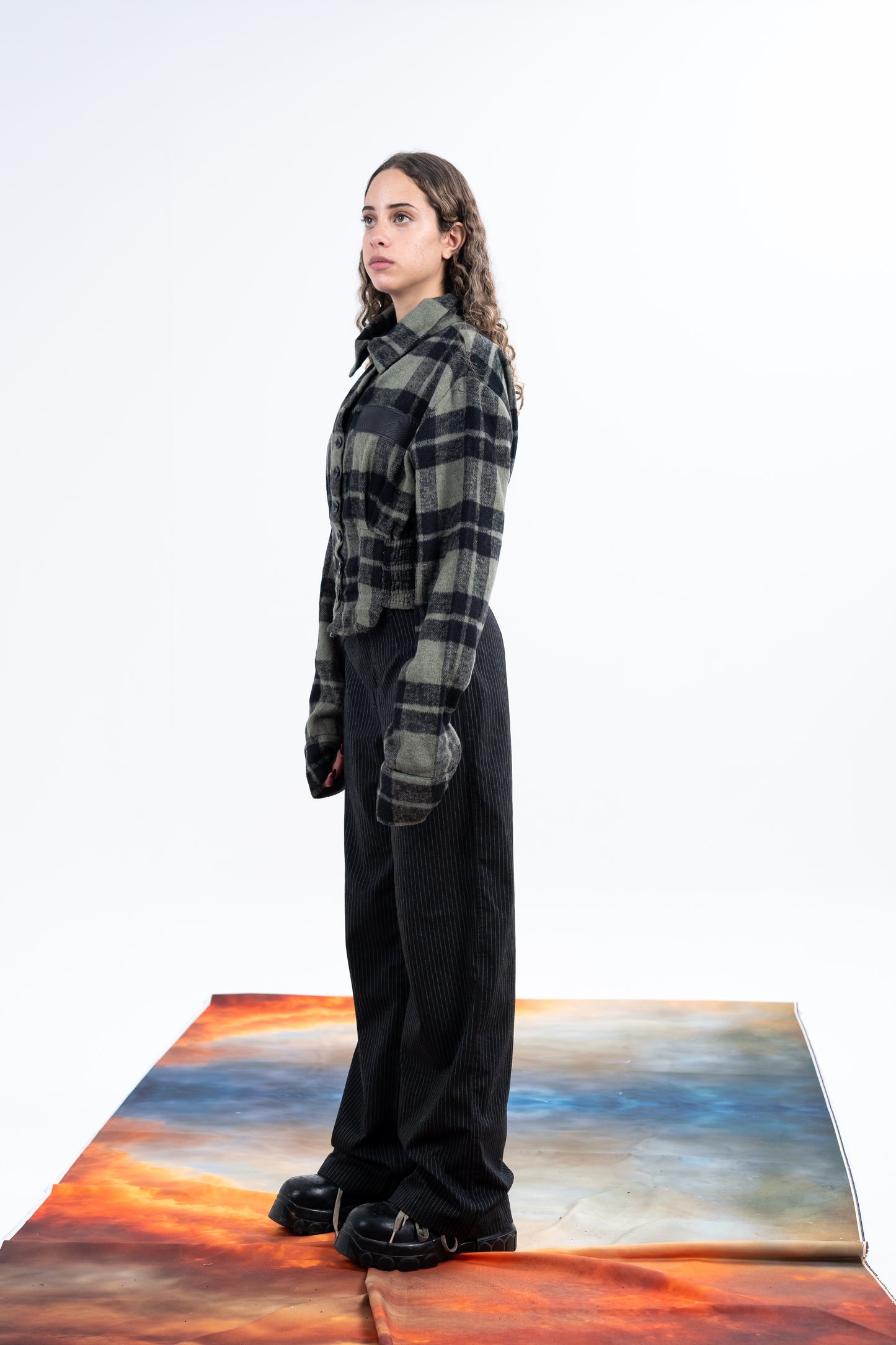 Cropped Green Plaid shirt