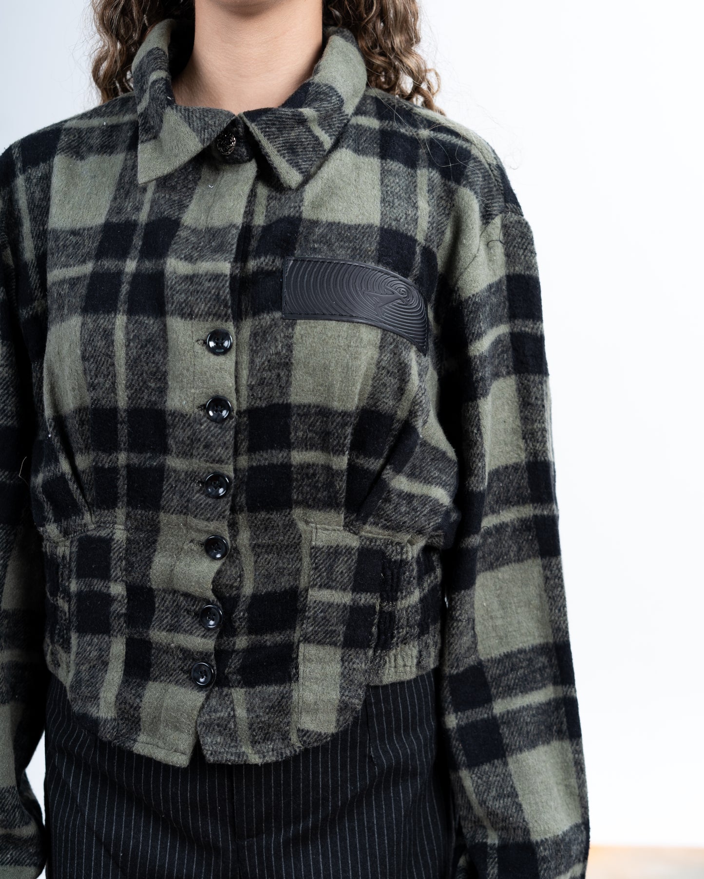 Cropped Green Plaid shirt