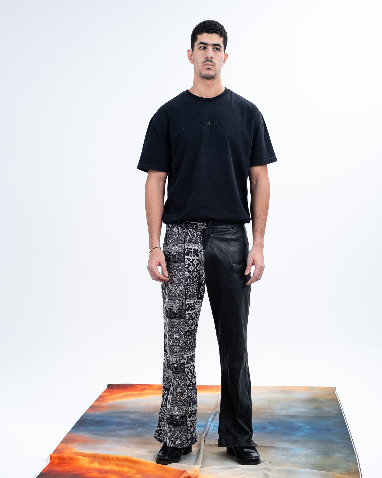 Black Genuine Leather Black Patterned Pants