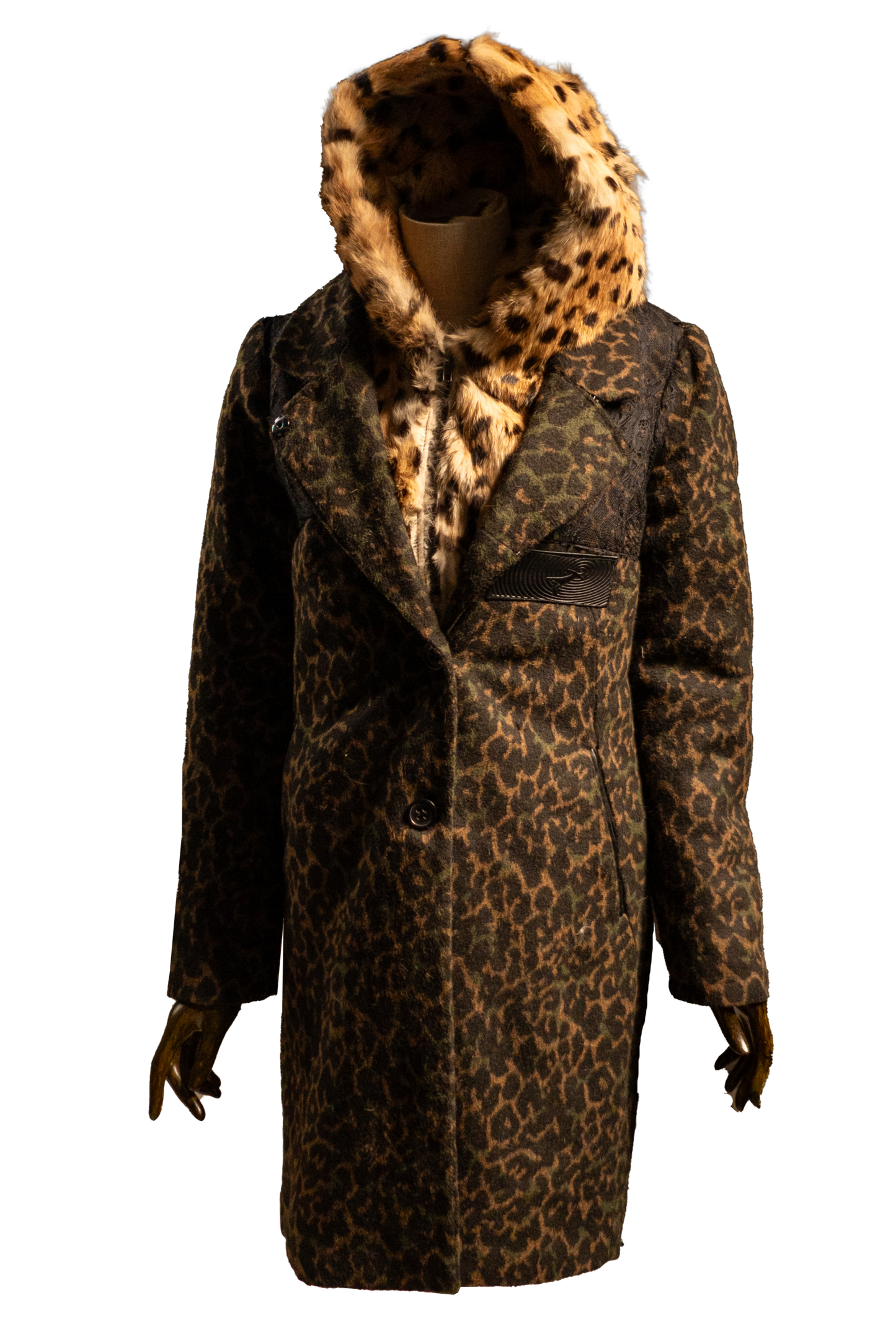 Cheetah print & genuine fur hooded coat
