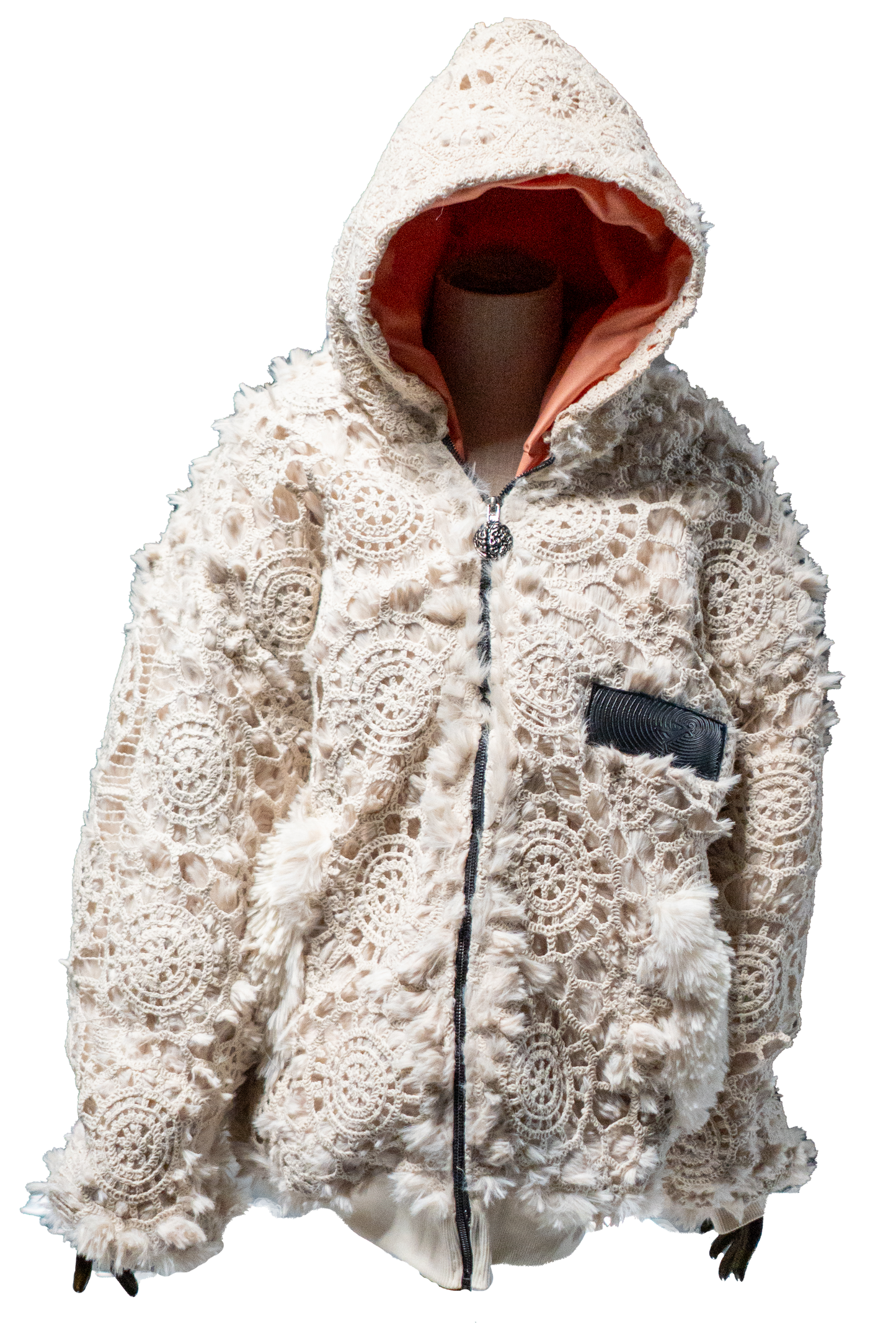 Hand knit Fur Zip-up