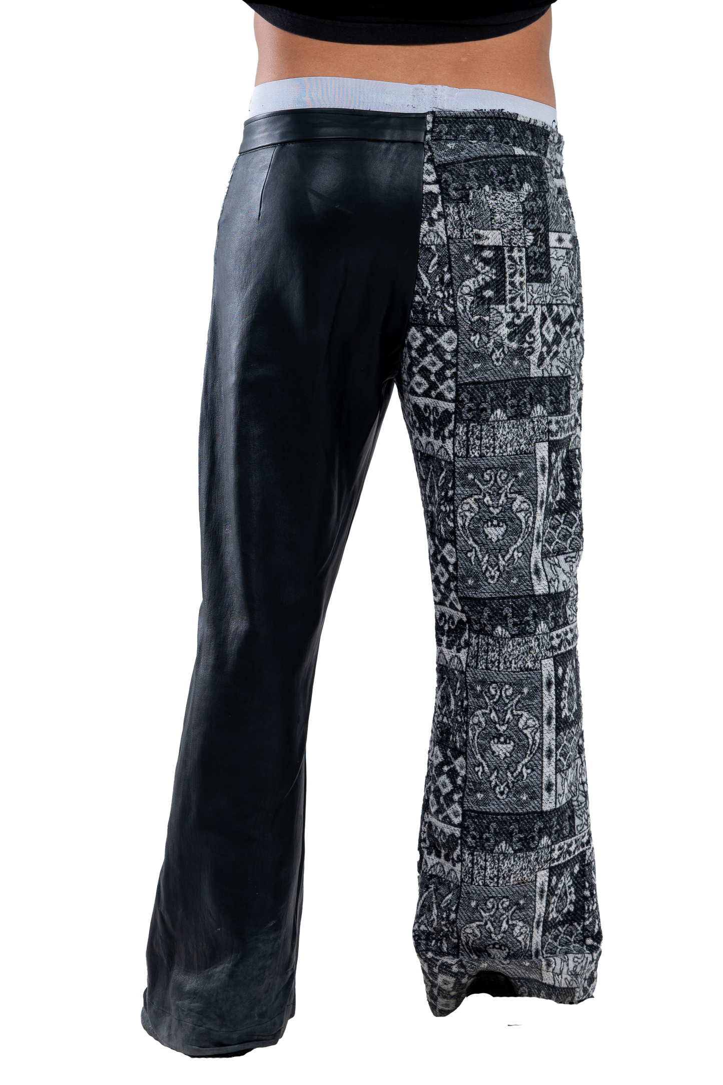 Black Genuine Leather Black Patterned Pants
