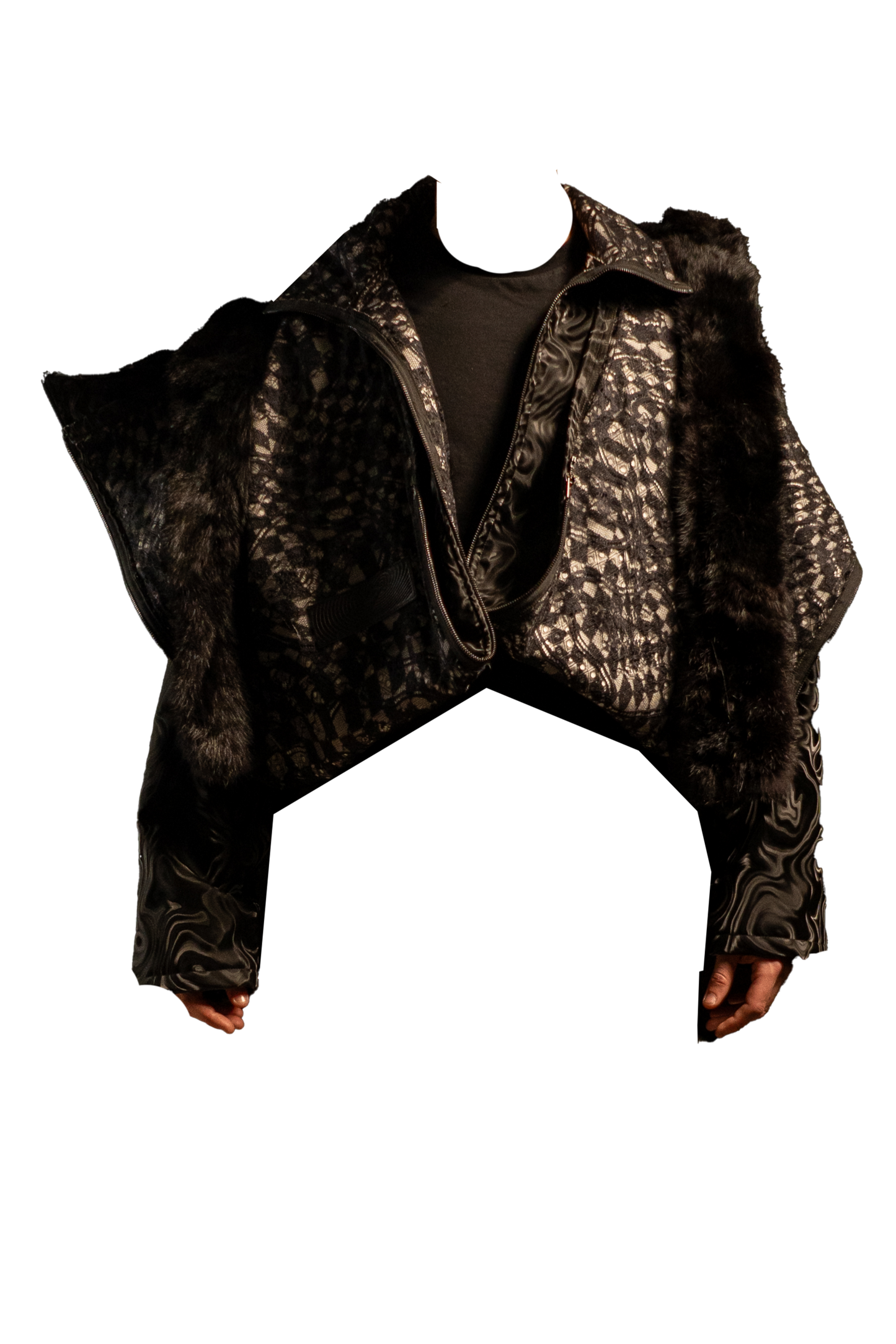 Patterned Leather with Genuine Fur Adjustable Coat