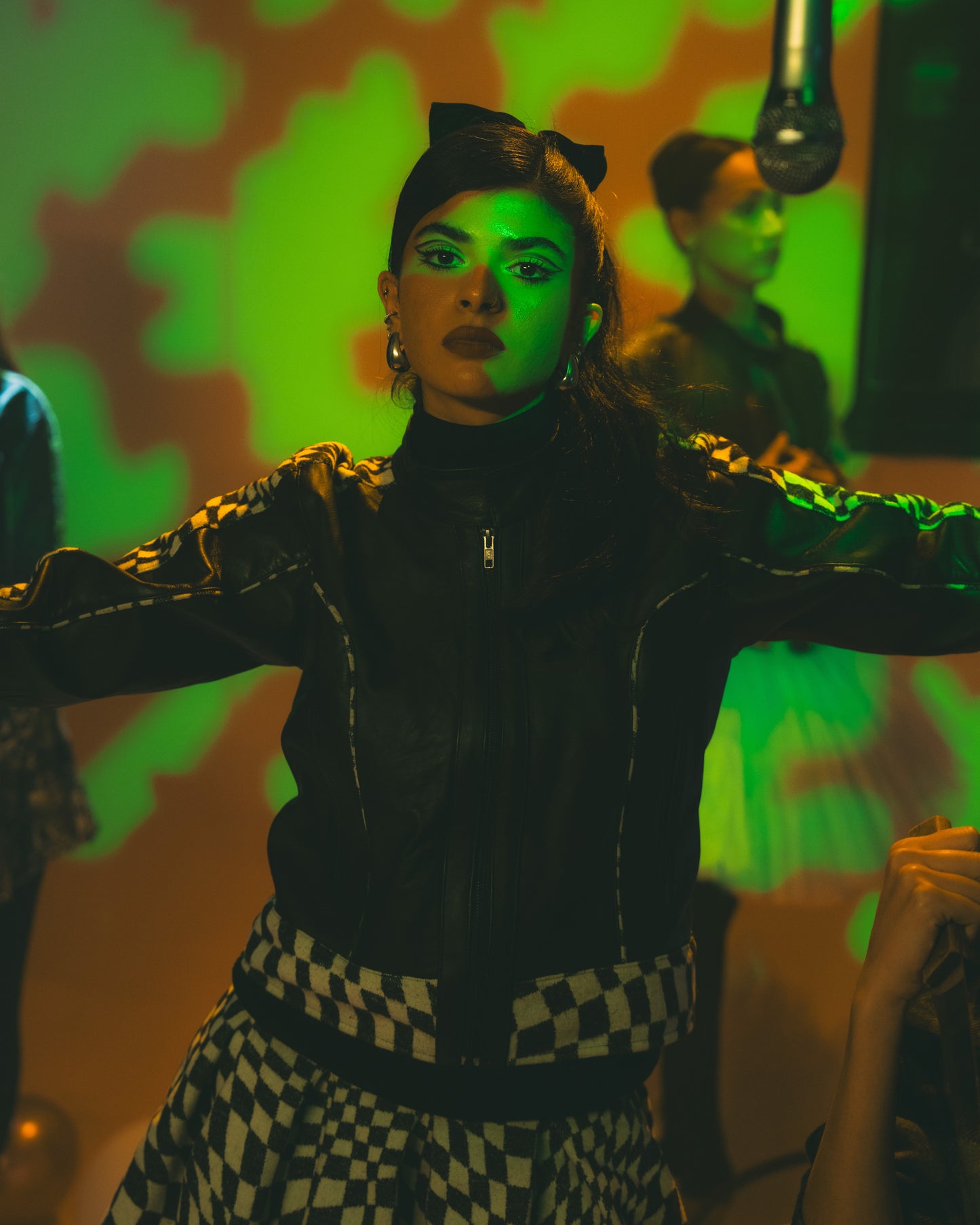 Genuine Leather Checkered Racer Jacket