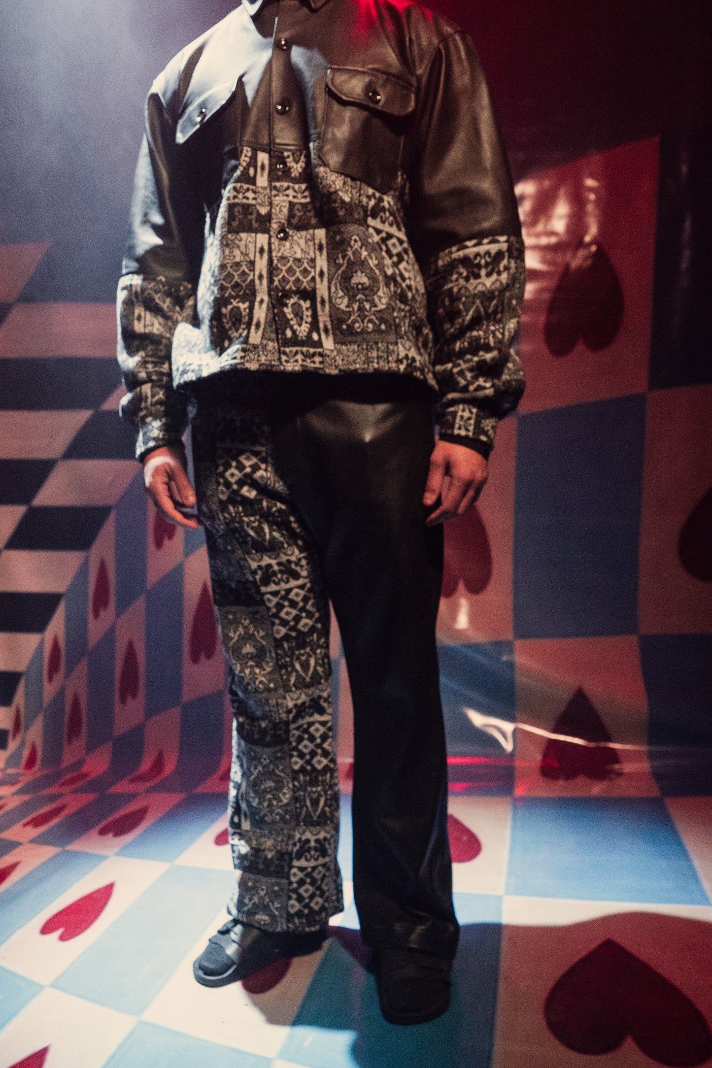 Genuine leather black Patterned shirt