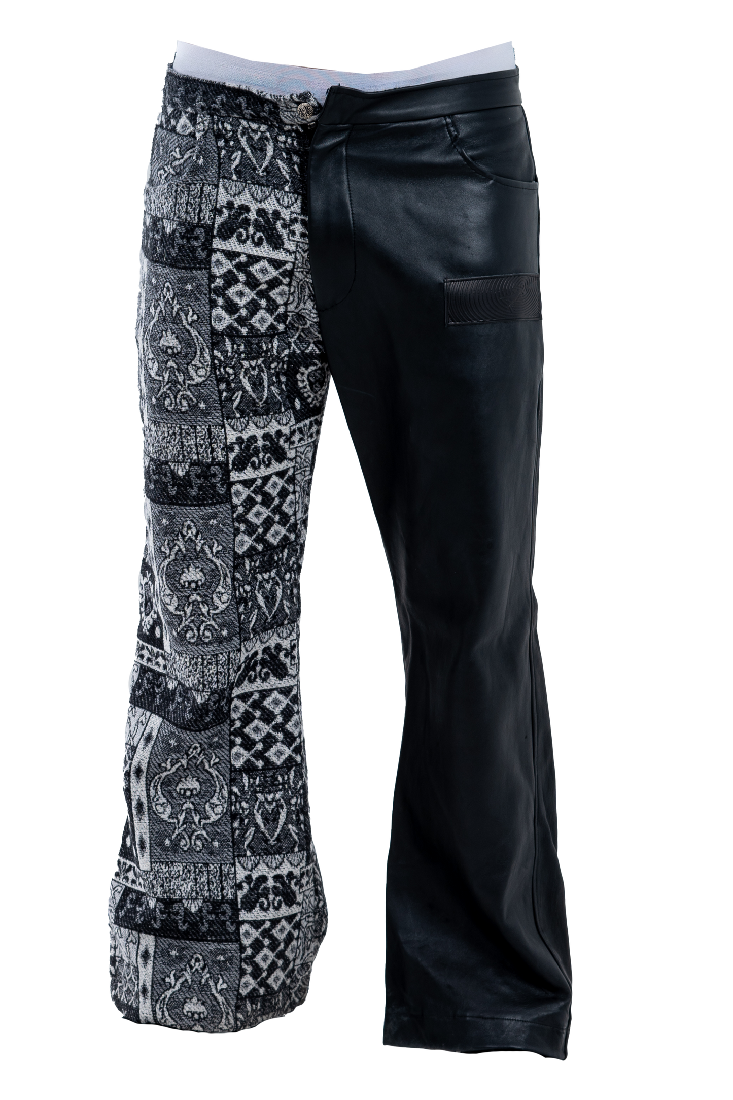 Black Genuine Leather Black Patterned Pants