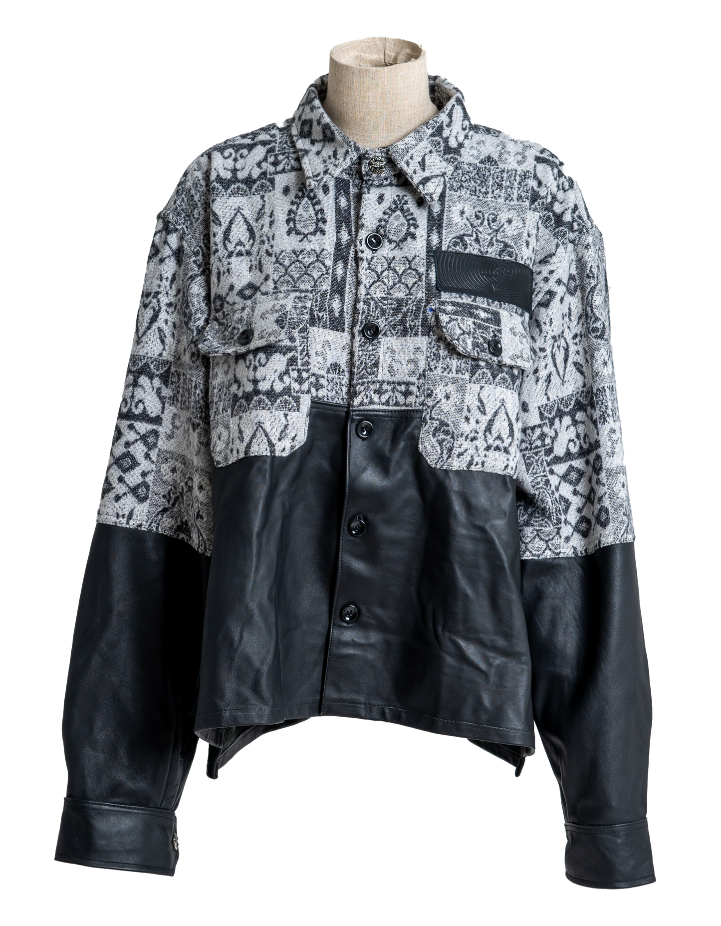 Genuine Leather Gray Patterned Jacquard shirt