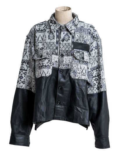 Genuine Leather Gray Patterned Jacquard shirt