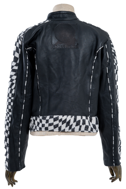 Genuine Leather Checkered Racer Jacket