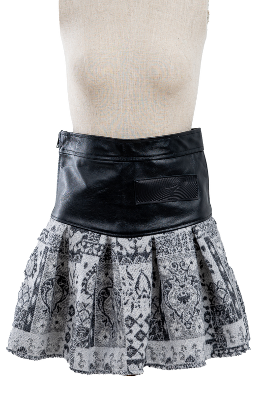 Genuine Leather Gray Patterned Skirt