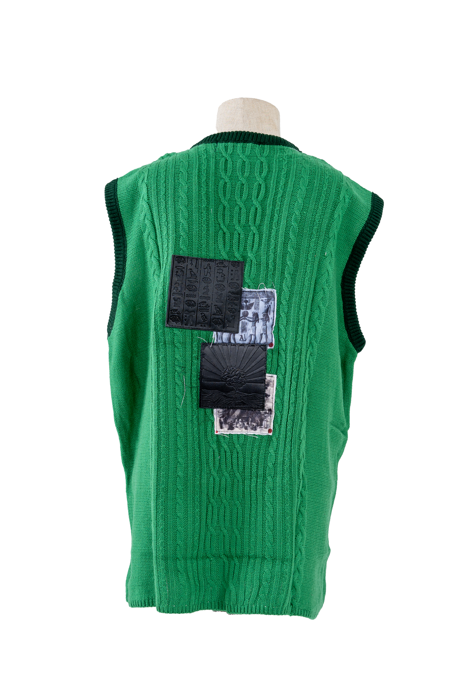 Green Knitted & Jacquard Vest with Genuine Leather Patches