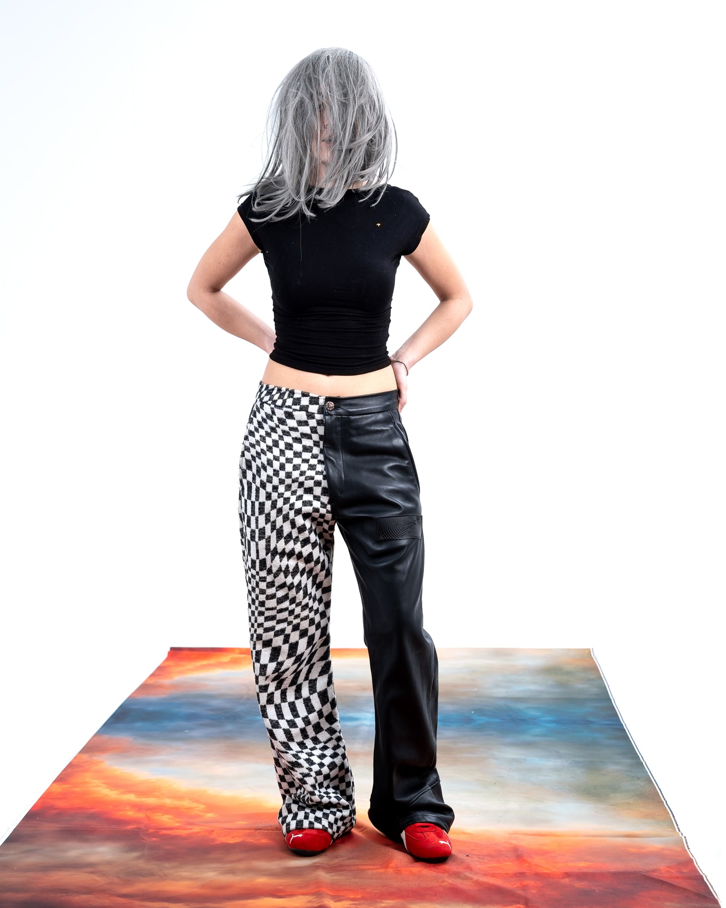 Genuine Leather Checkered Pants