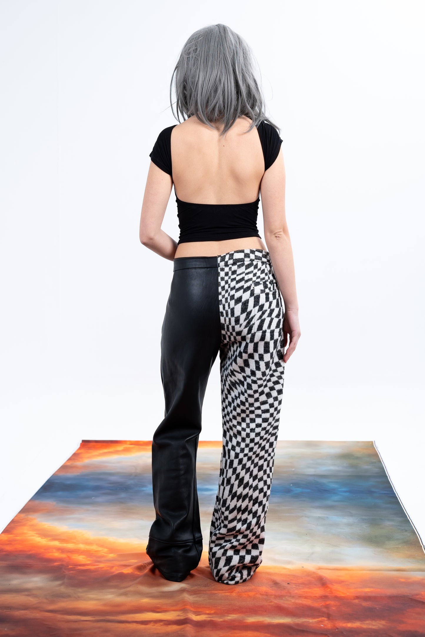 Genuine Leather Checkered Pants