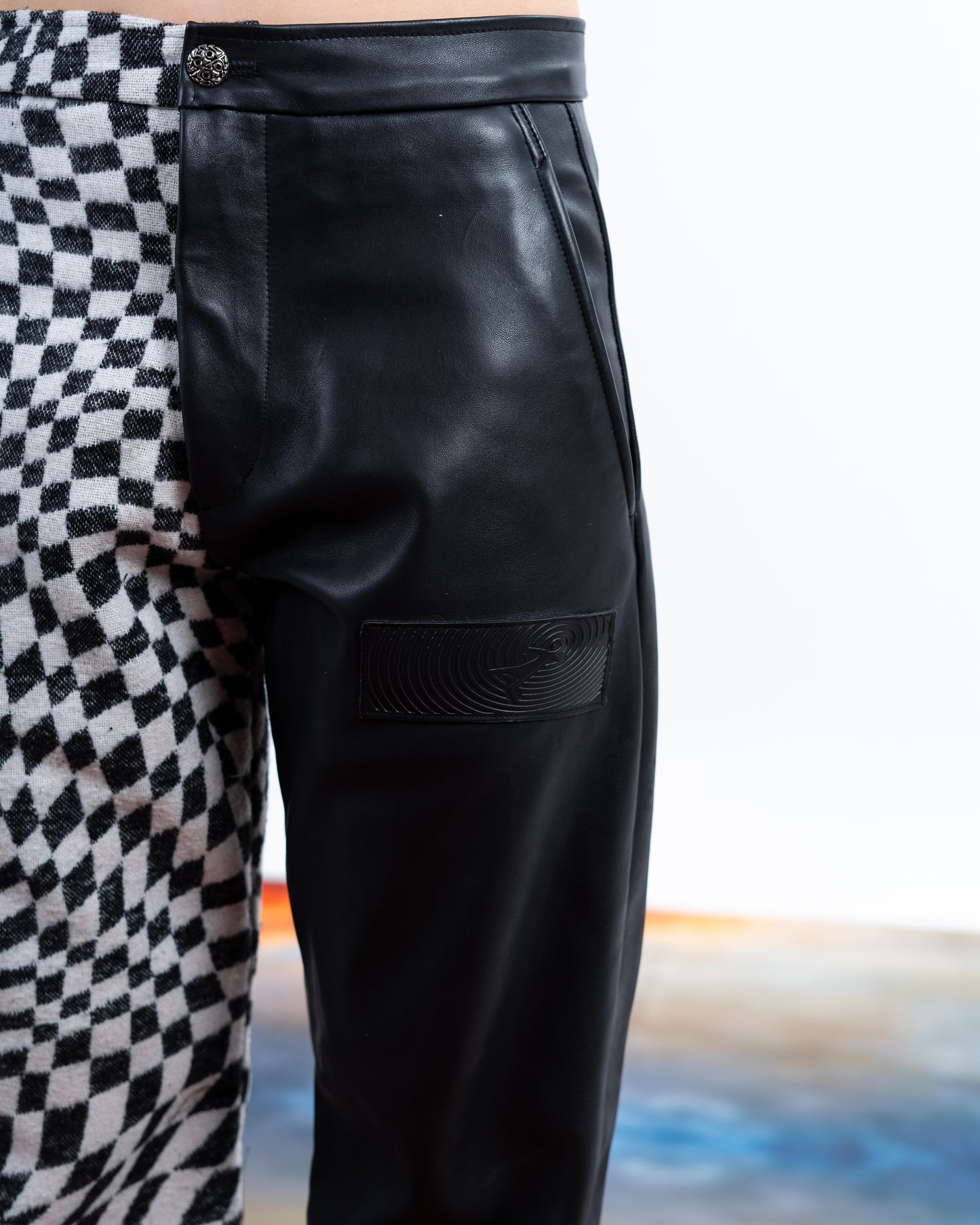 Genuine Leather Checkered Pants