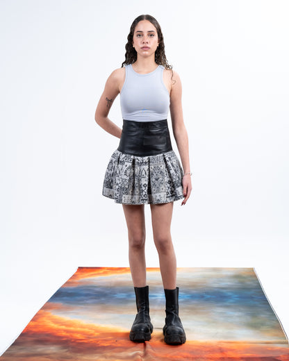 Genuine Leather Gray Patterned Skirt