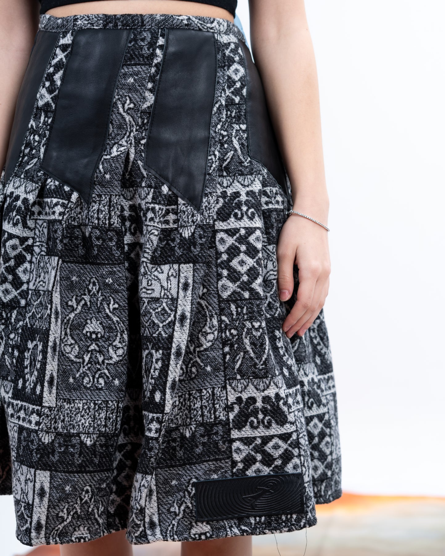 Black Jacquard Long pleated patterned Skirt