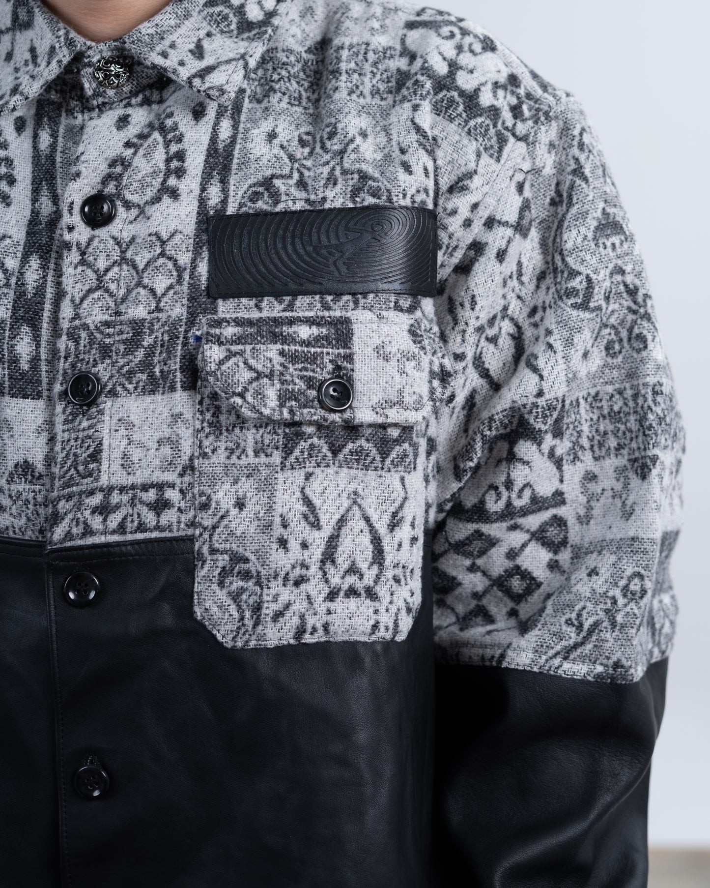 Genuine Leather Gray Patterned Jacquard shirt