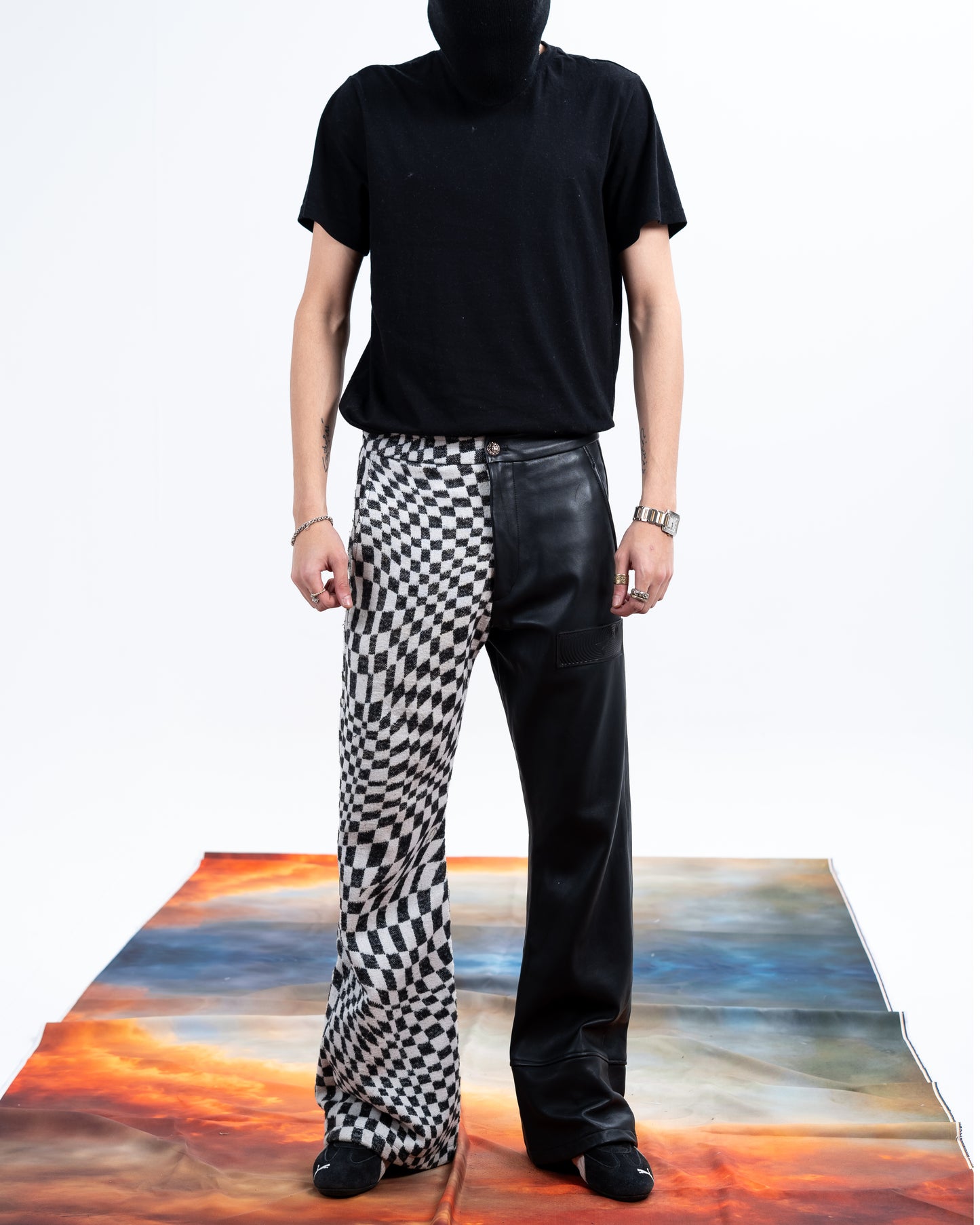 Genuine Leather Checkered Pants