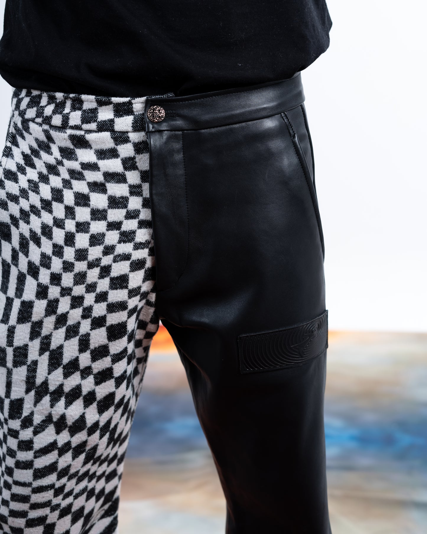 Genuine Leather Checkered Pants