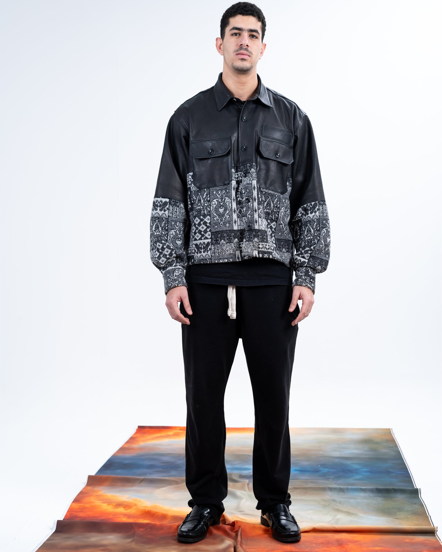 Genuine leather black Patterned shirt