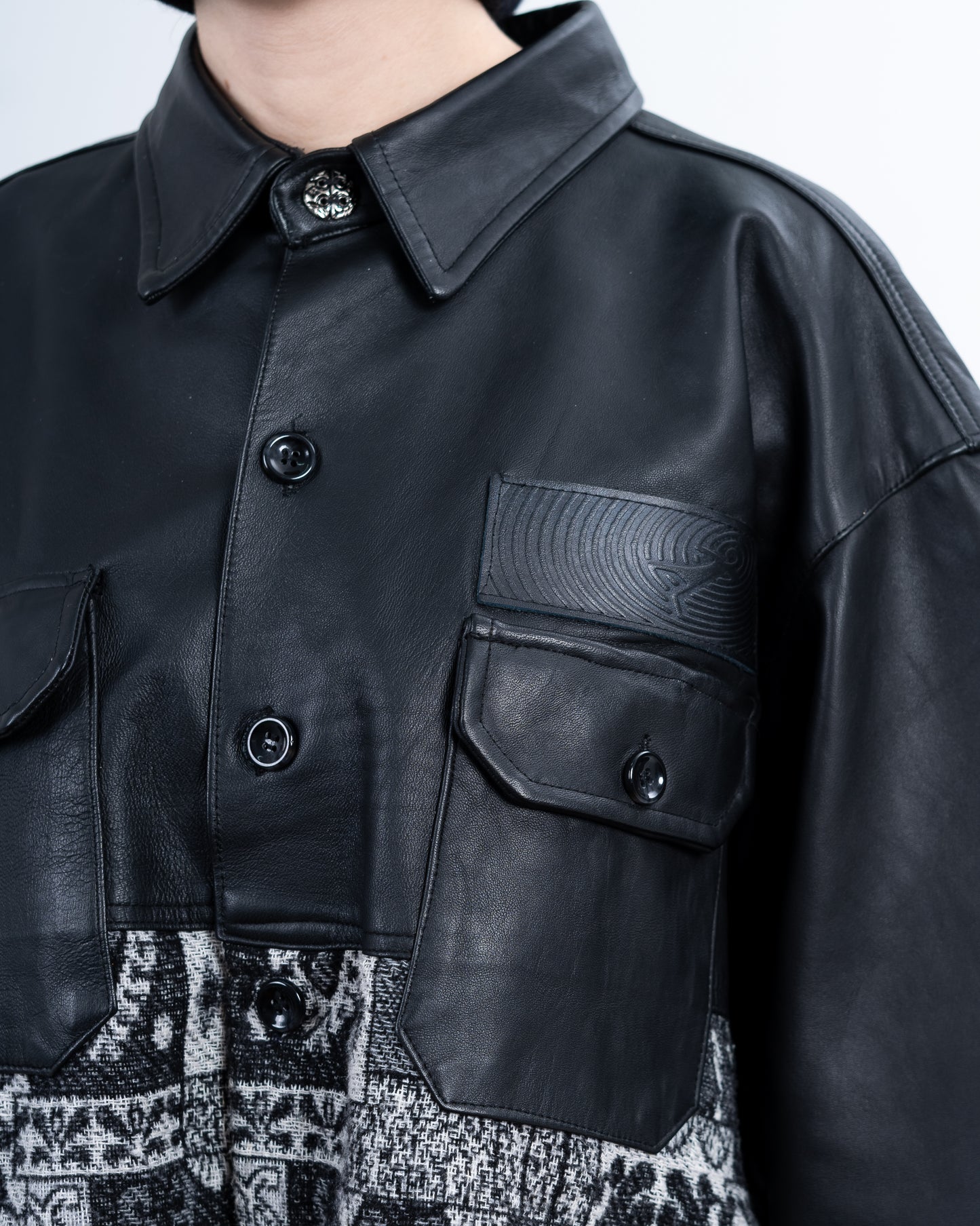 Genuine leather black Patterned shirt