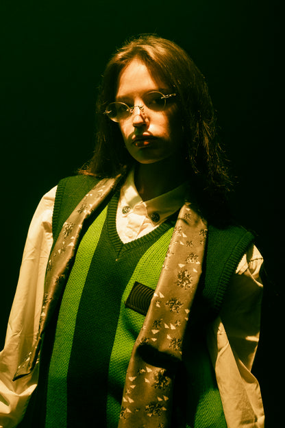 Green Knitted and Jacquard Vest