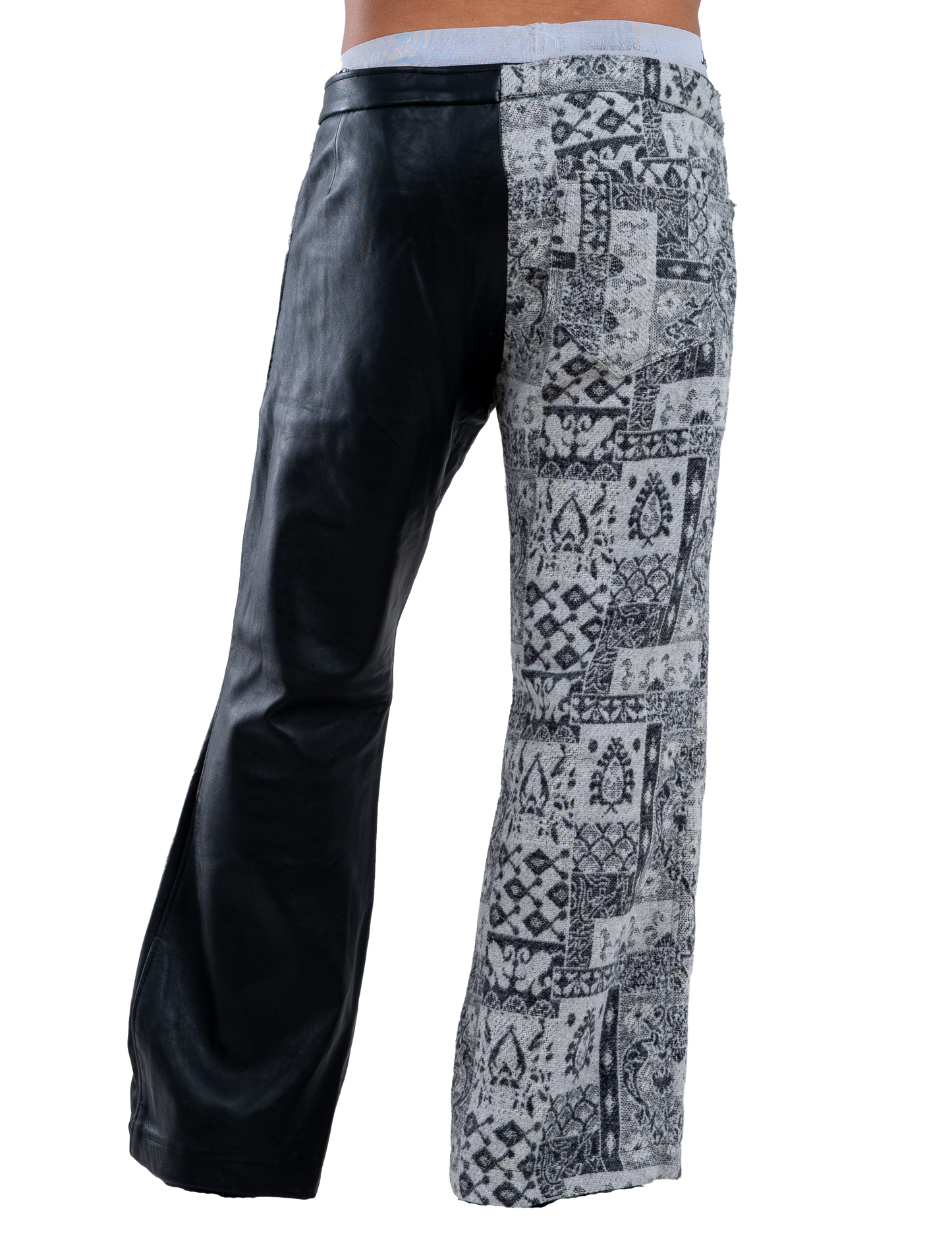 Black Genuine Leather Gray Patterned Pants