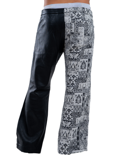 Black Genuine Leather Gray Patterned Pants