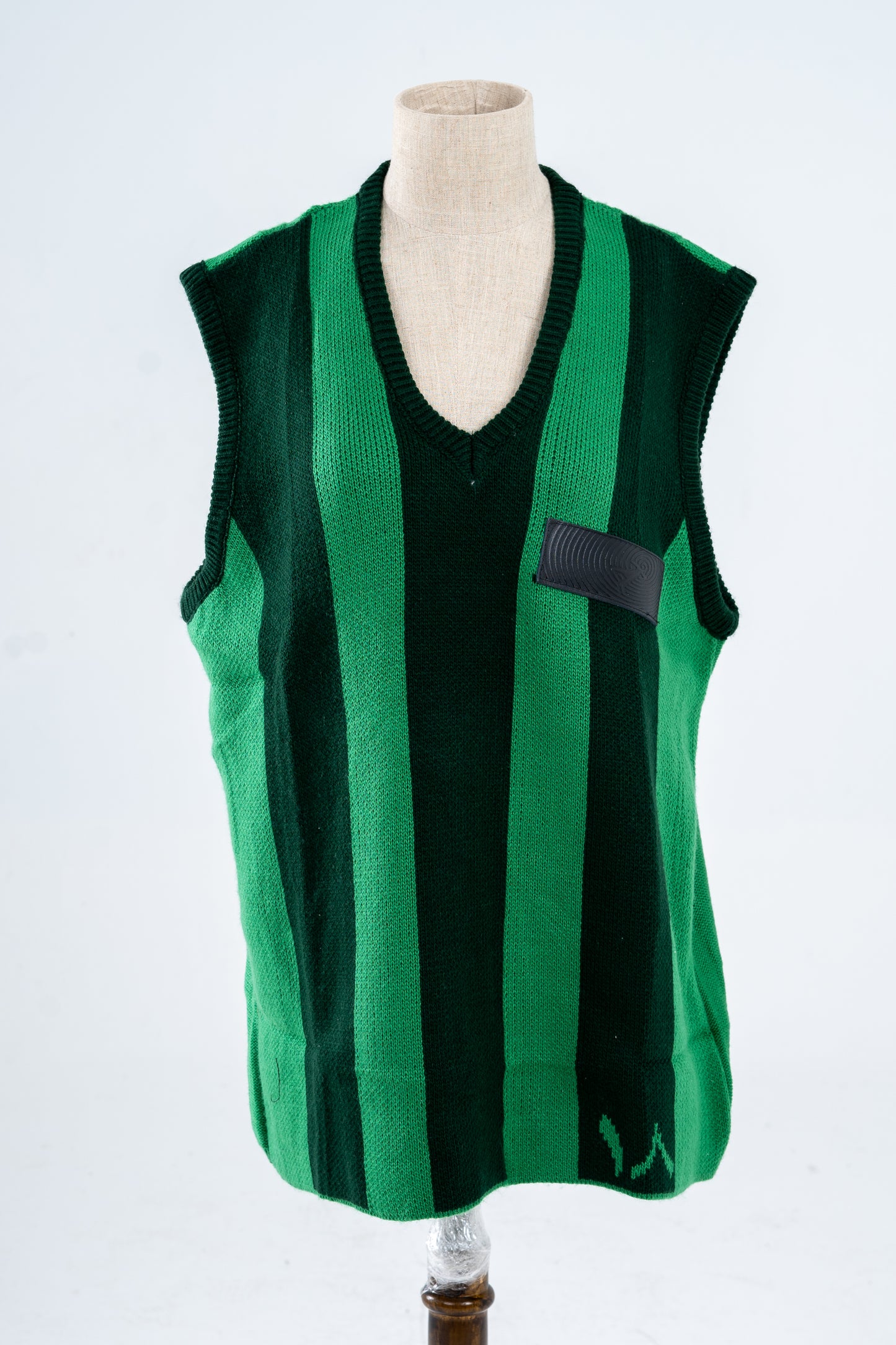 Green Knitted & Jacquard Vest with Genuine Leather Patches