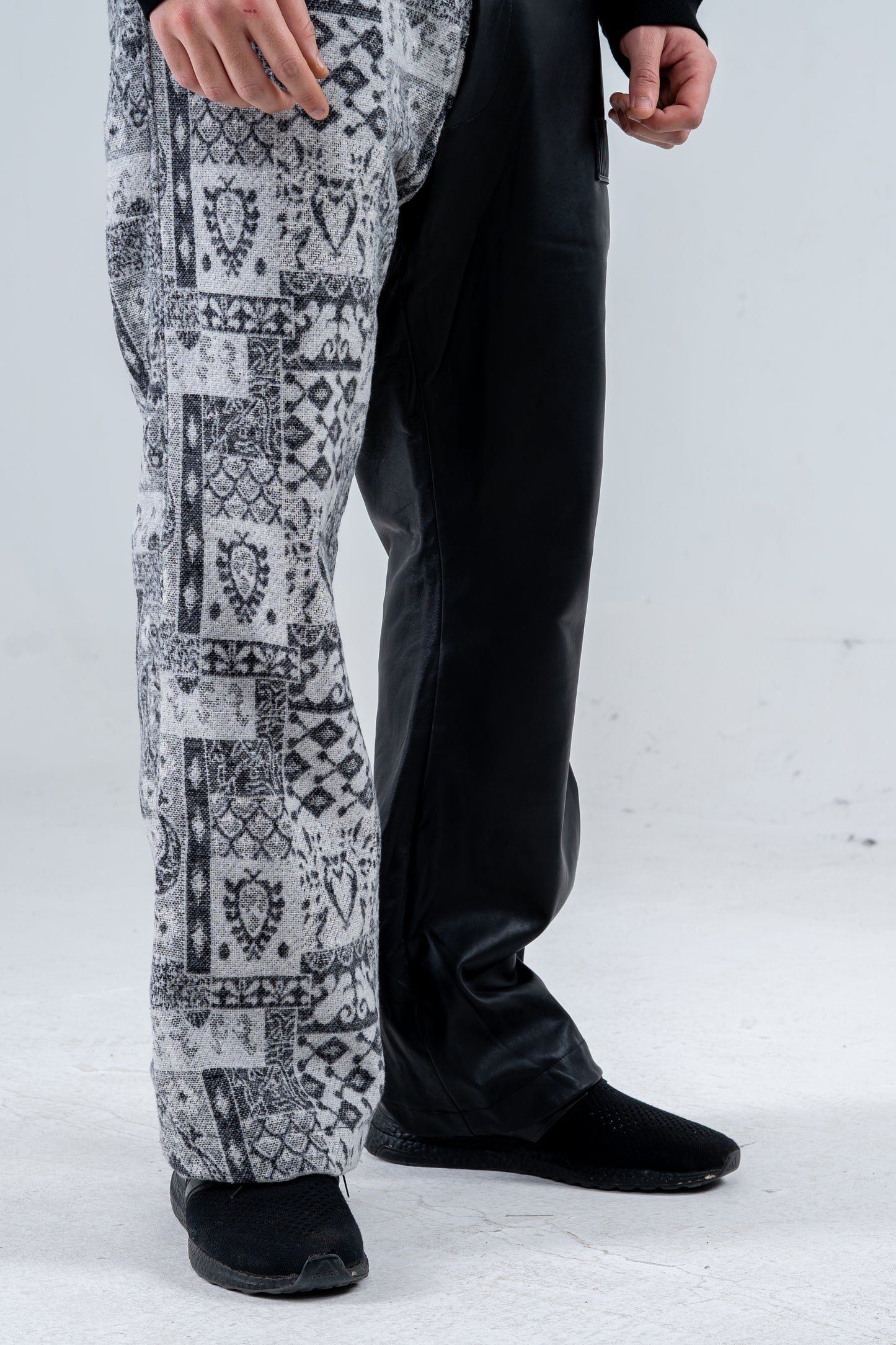 Black Genuine Leather Gray Patterned Pants