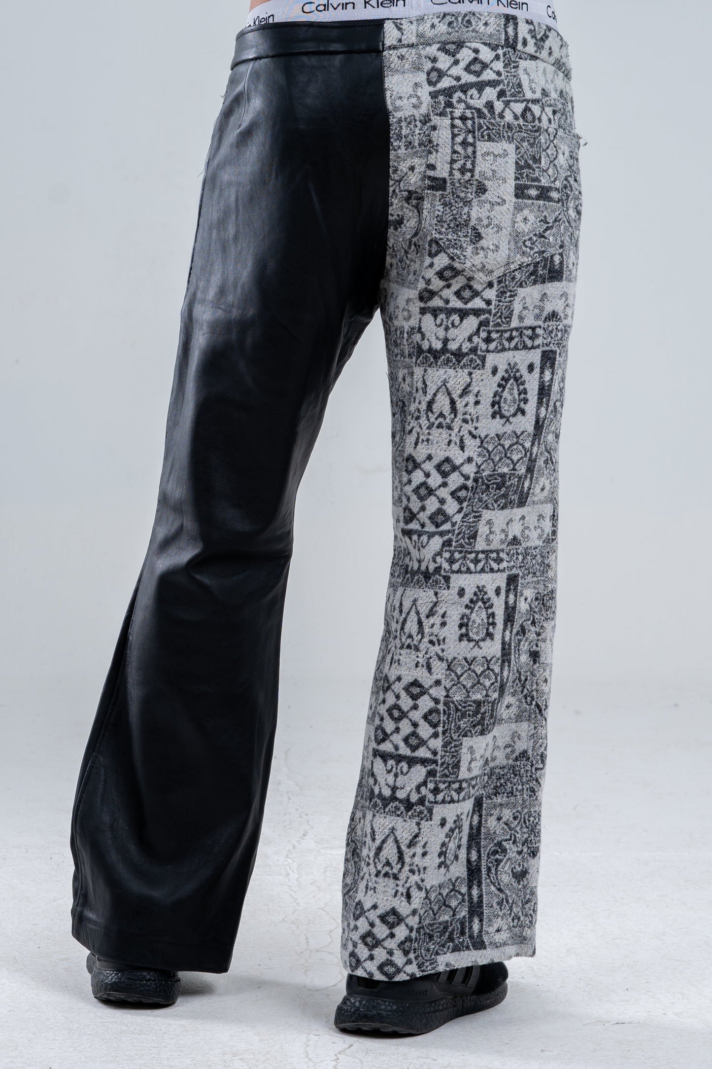 Black Genuine Leather Gray Patterned Pants