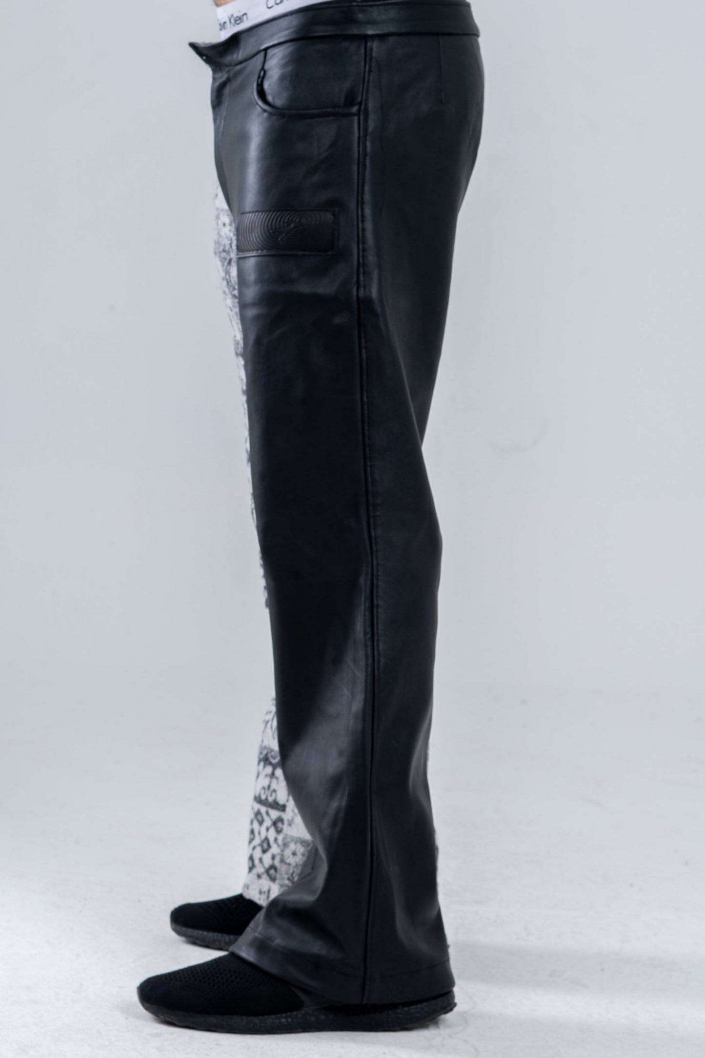 Black Genuine Leather Gray Patterned Pants