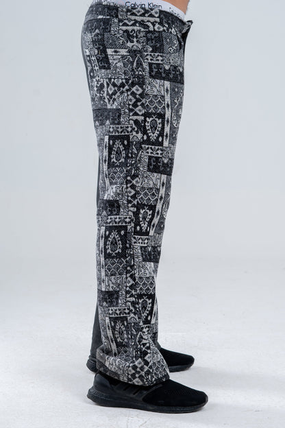Black Genuine Leather Black Patterned Pants