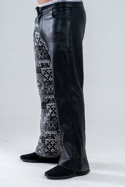 Black Genuine Leather Black Patterned Pants