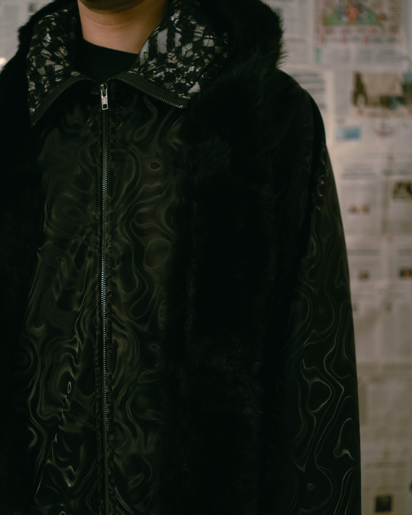 Patterned Leather with Genuine Fur Adjustable Coat