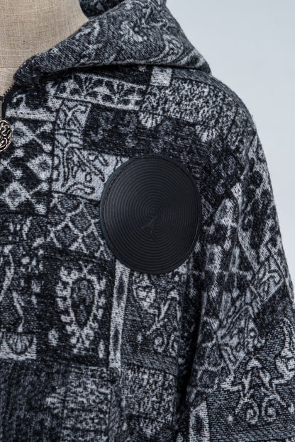 Black Patterned Zip Up Hoodie