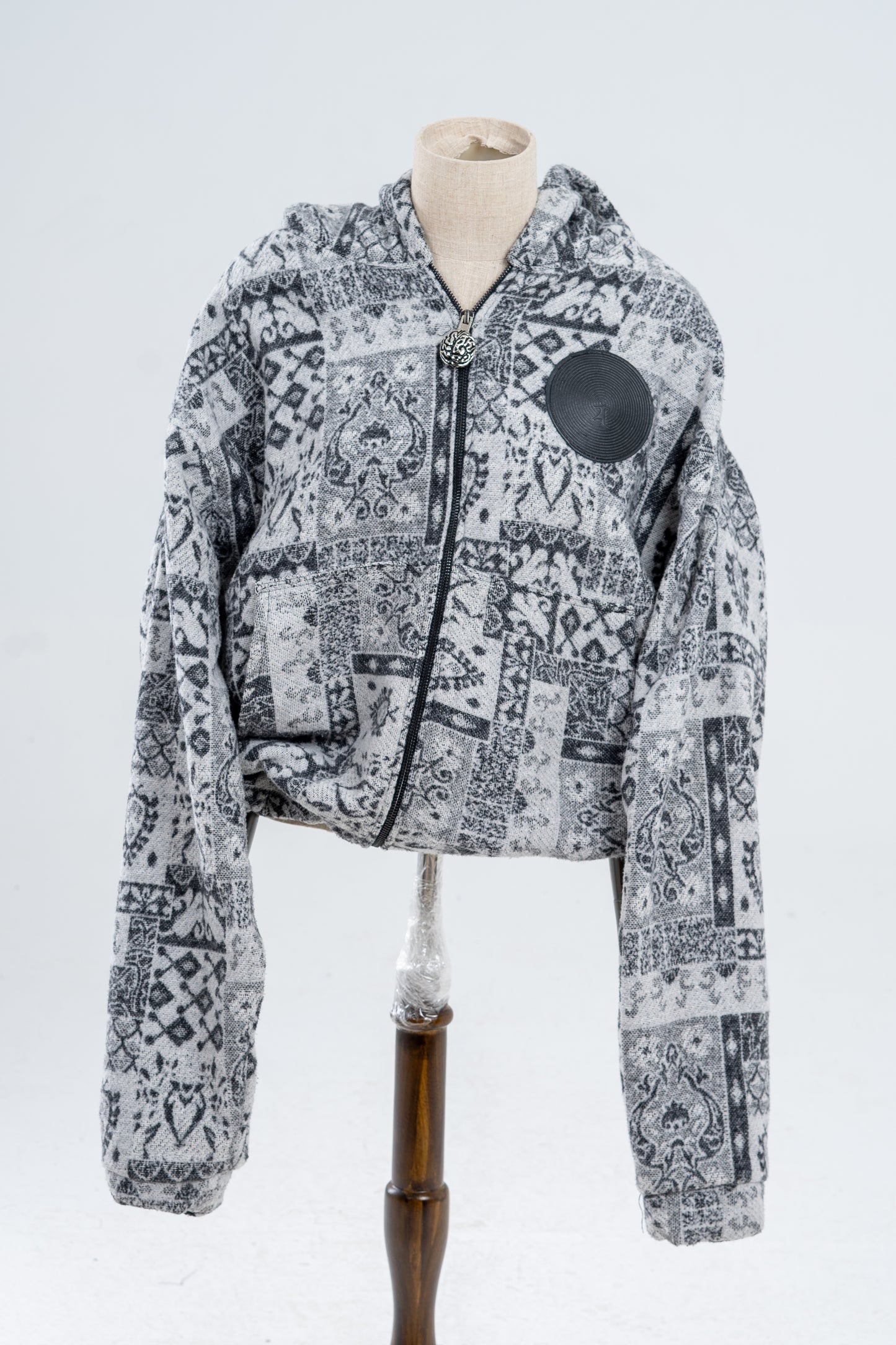 Gray Patterned Zip-up Hoodie