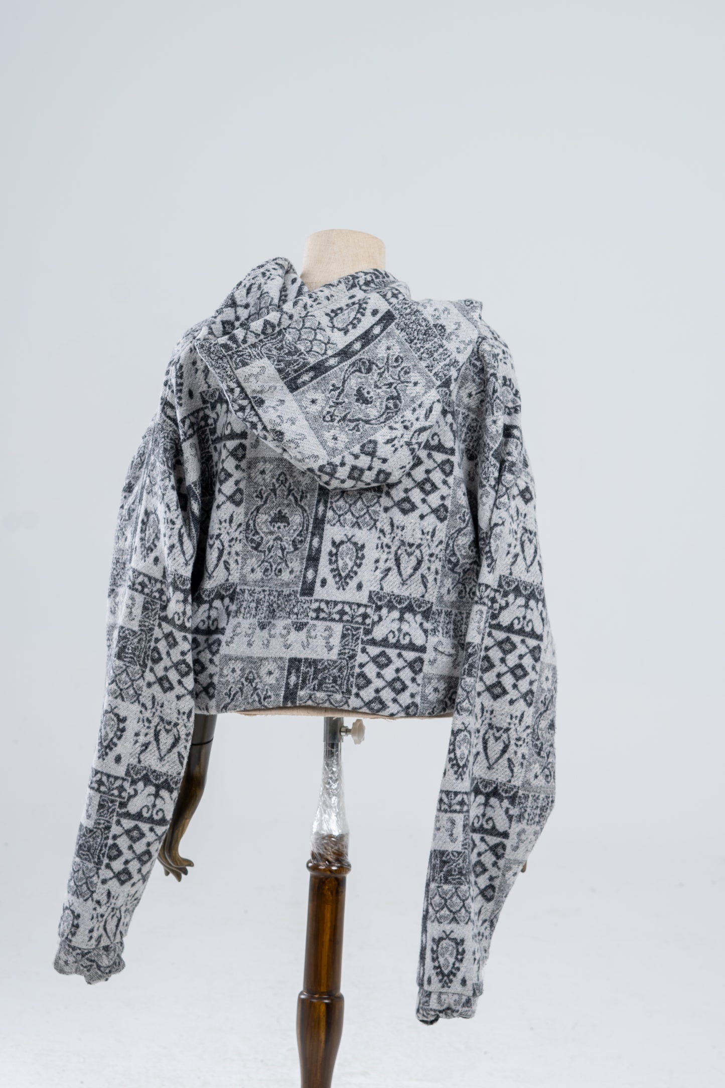 Gray Patterned Zip-up Hoodie