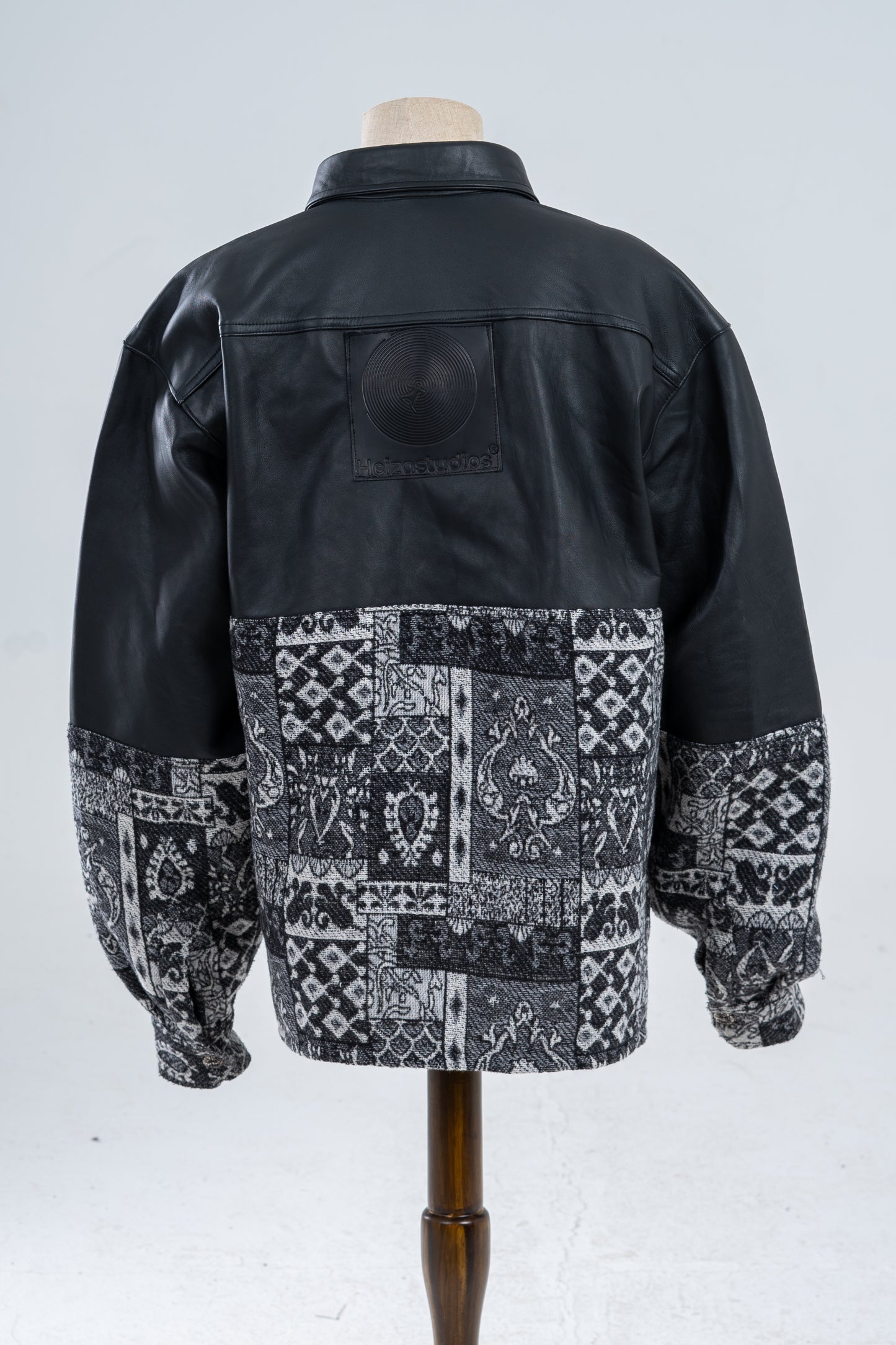 Genuine leather black Patterned shirt