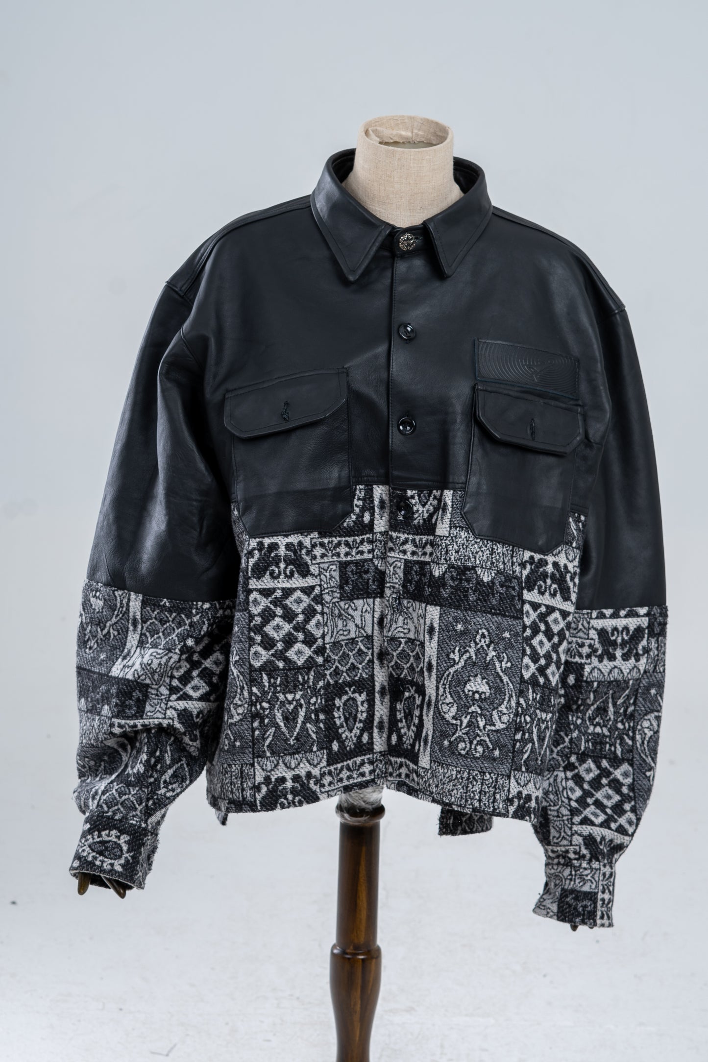 Genuine leather black Patterned shirt