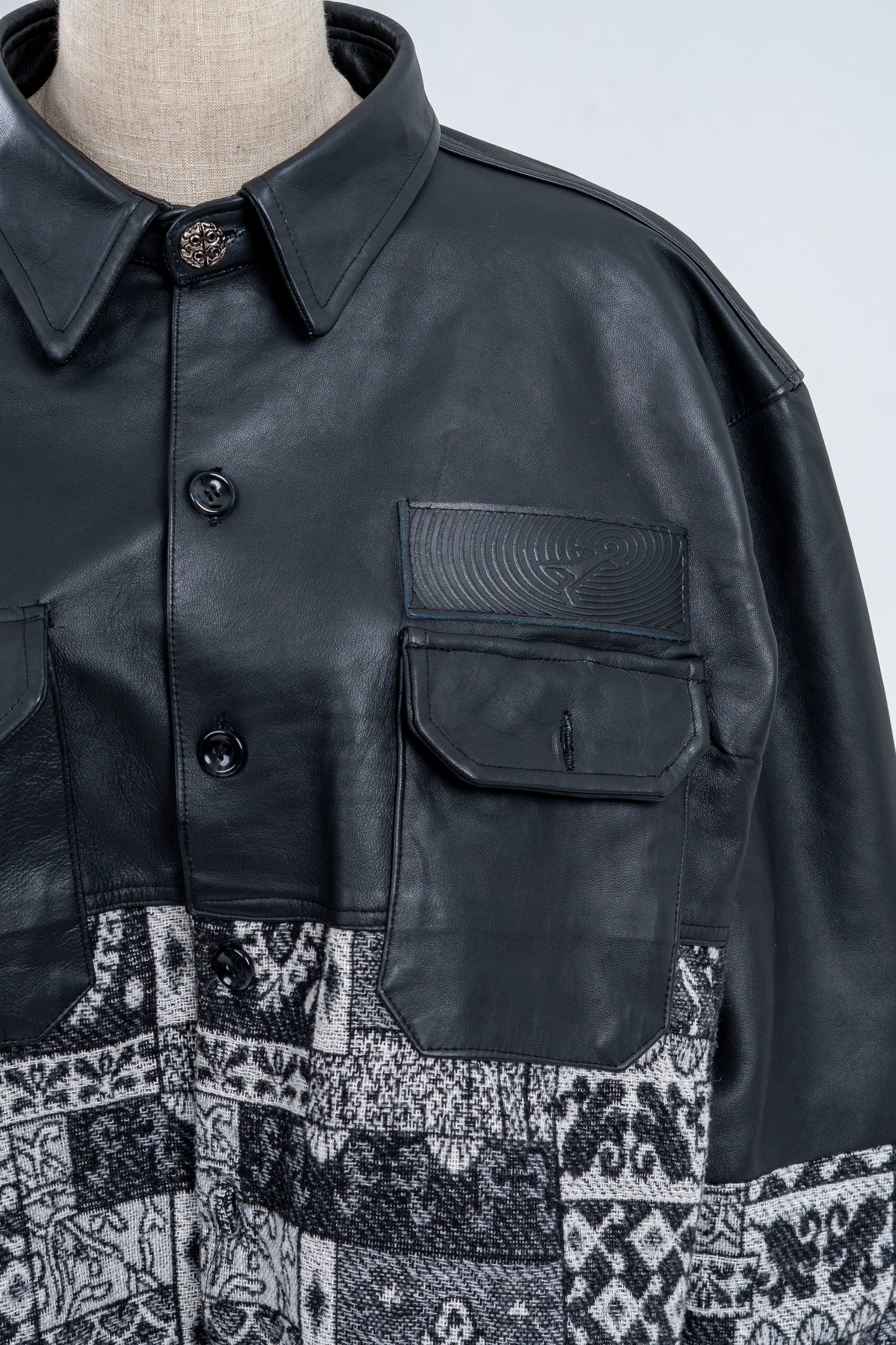 Genuine leather black Patterned shirt