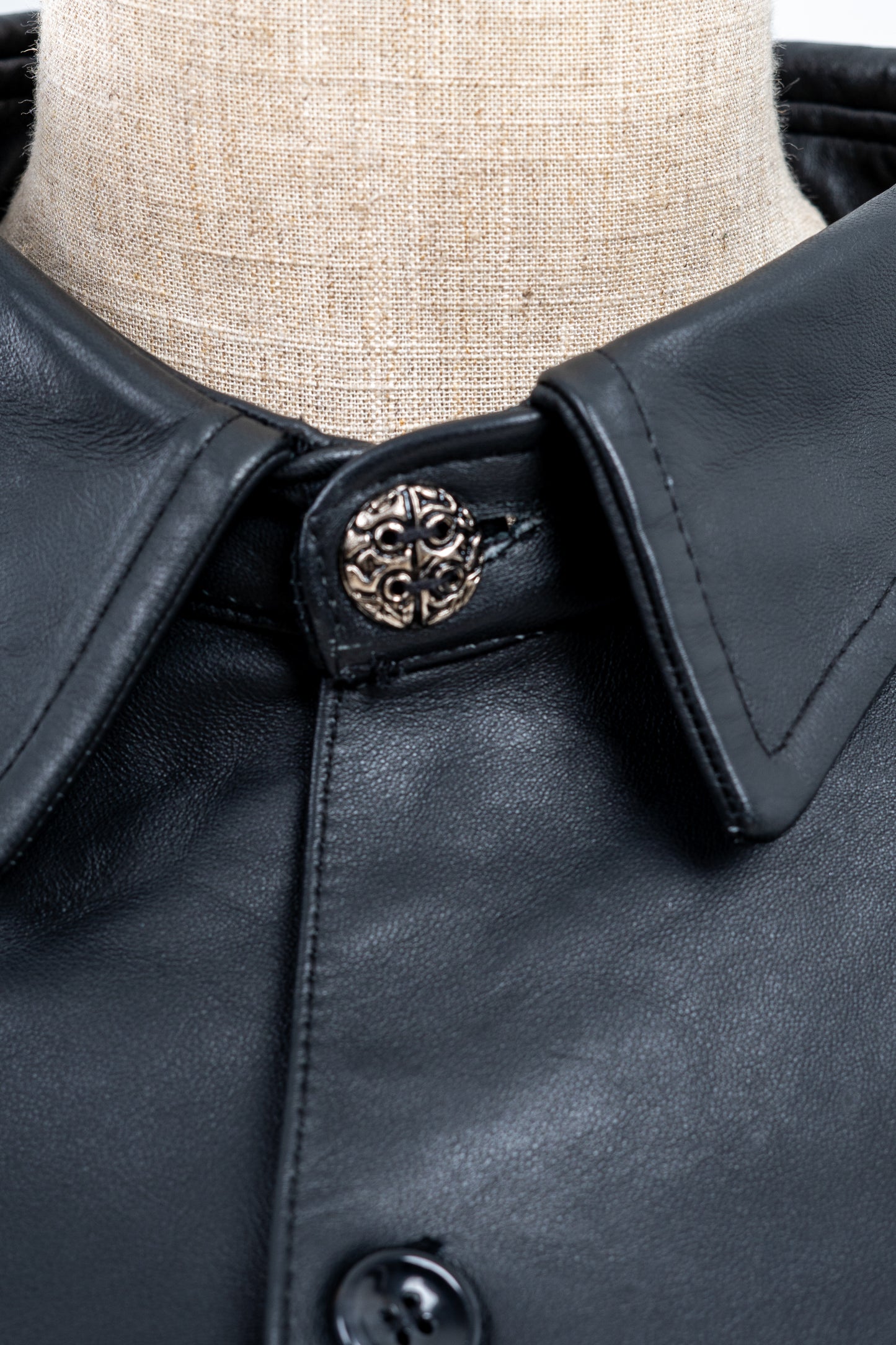 Genuine leather black Patterned shirt