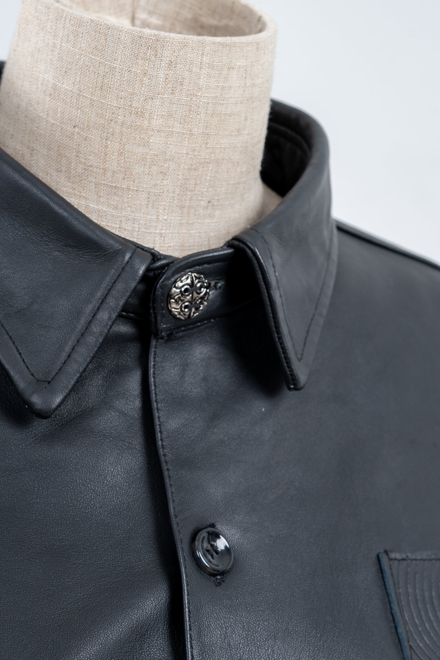 Genuine leather black Patterned shirt