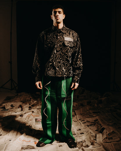 Green Knitted Striped Pants