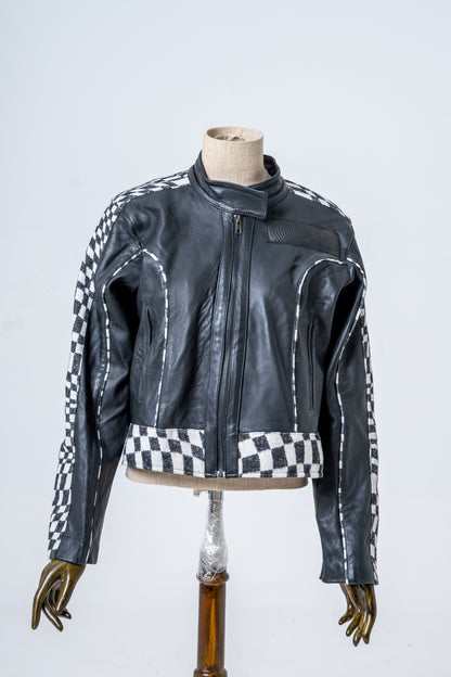 Genuine Leather Checkered Racer Jacket