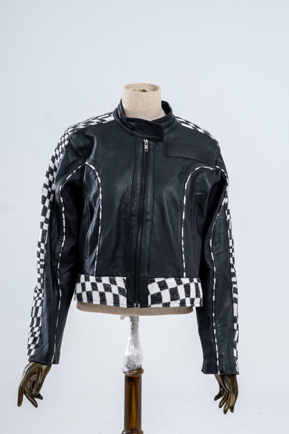 Genuine Leather Checkered Racer Jacket