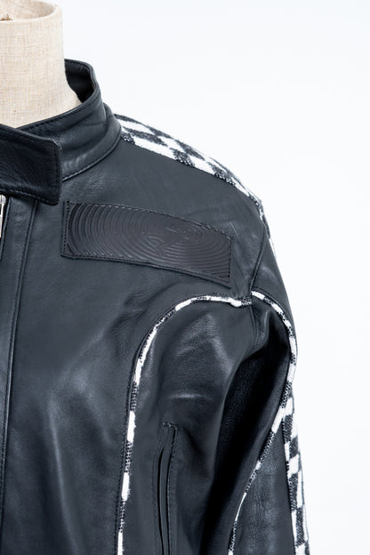 Genuine Leather Checkered Racer Jacket