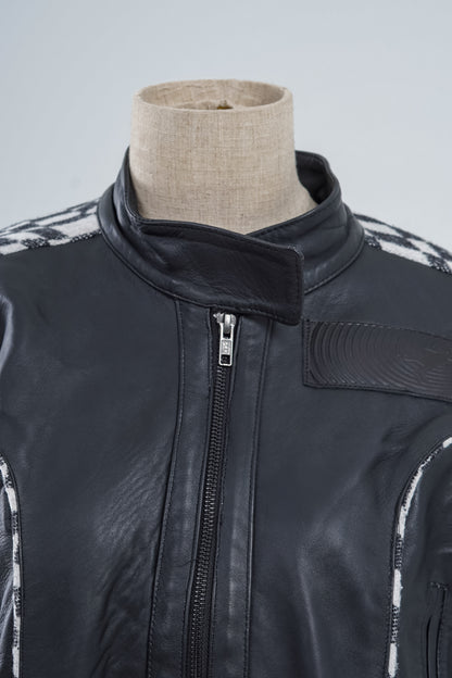 Genuine Leather Checkered Racer Jacket