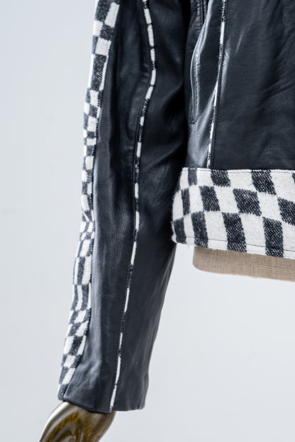 Genuine Leather Checkered Racer Jacket